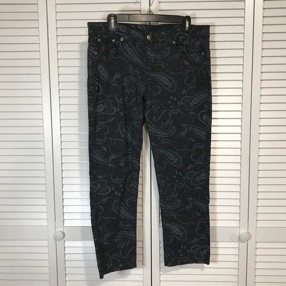 Royal Premium Black Denim Paisley Pattern Straight Leg Jeans Women 12